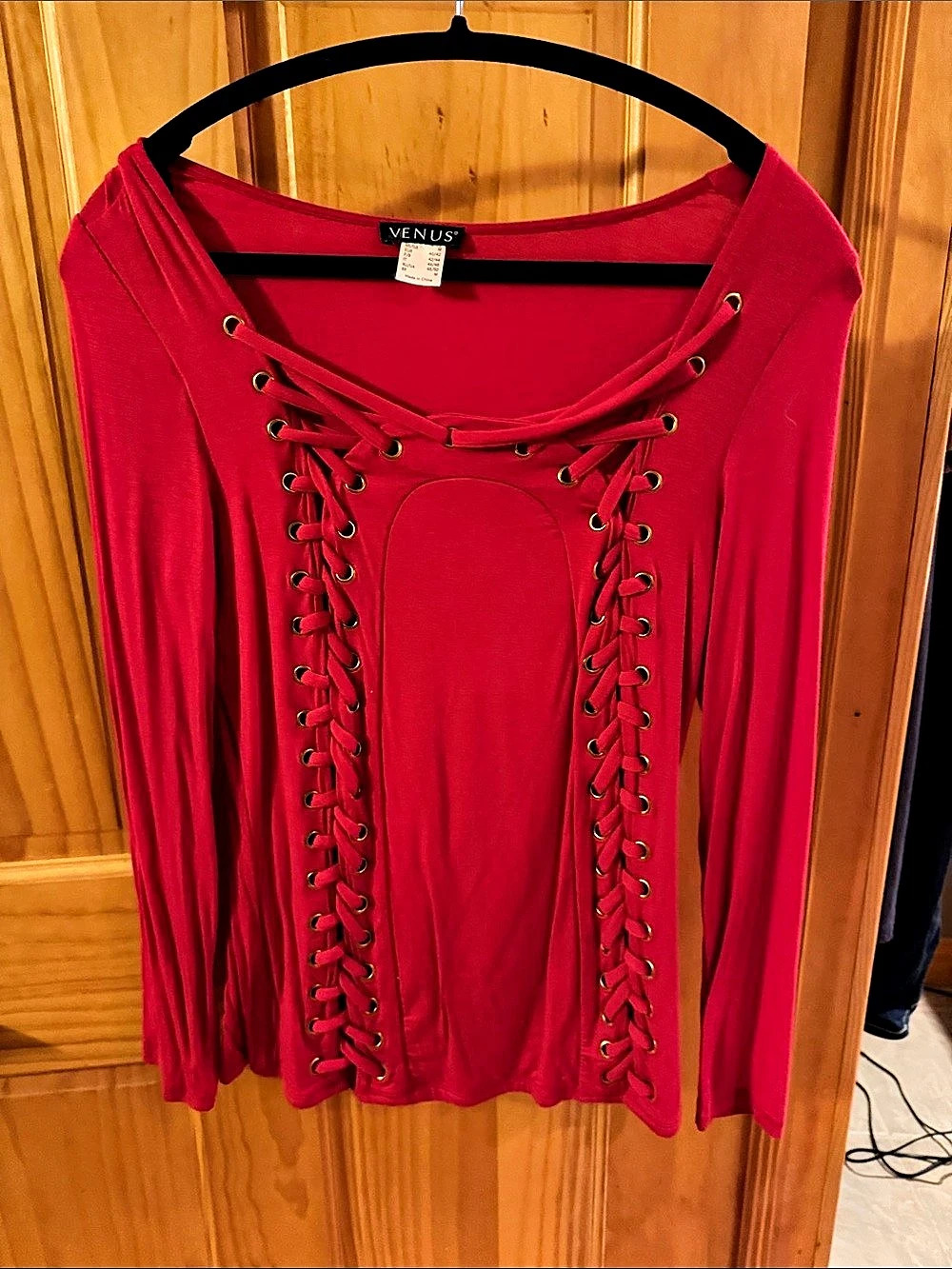 Venus Red Lace-Up Long Sleeve Tunic